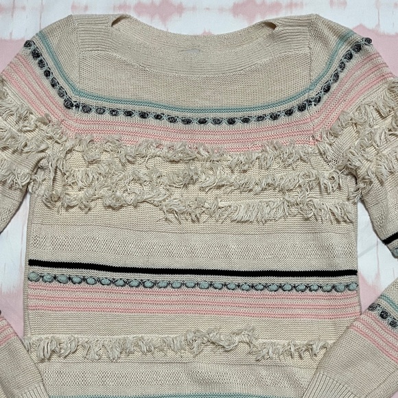 Women's Loft Cotton Multicolor Fringed Sweater size S - Picture 2 of 7